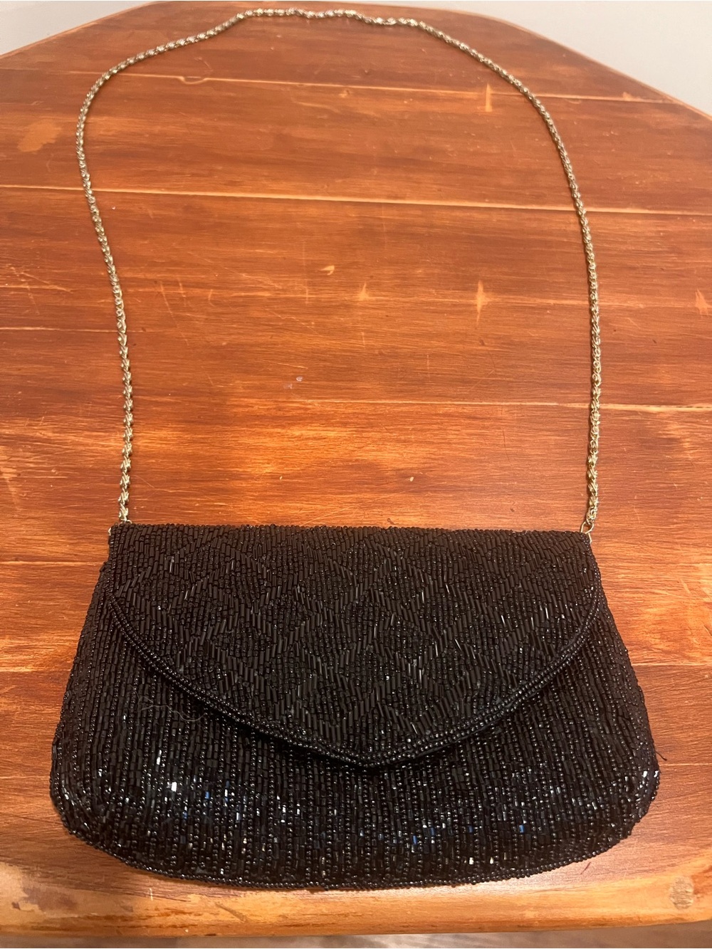La Regale Black Beaded Evening Bag Gold Chain Shoulder Purse